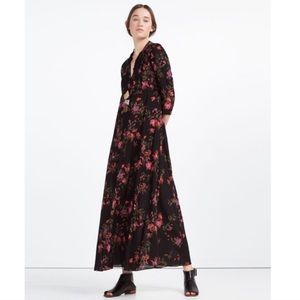 Zara Maxi Shirt Dress - Black Floral - Medium